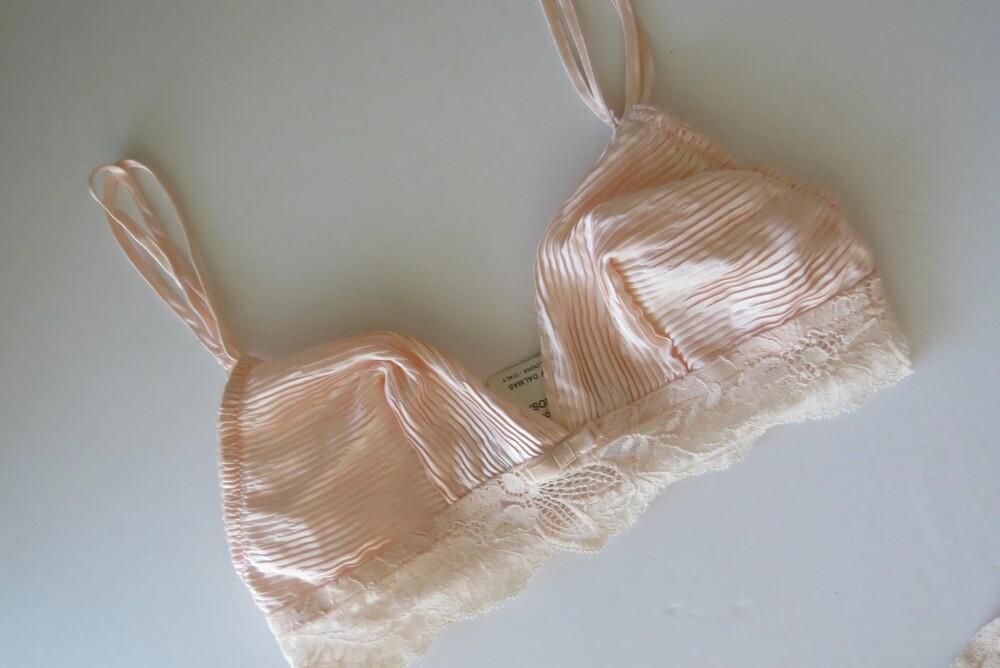 Vintage La Perla Deadstock Bralette, 1990s Italian Blush Pink Plisse Satin, Made